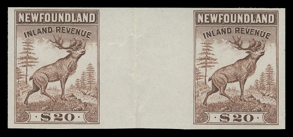 CANADA REVENUES (PROVINCIAL)  NFR46B-NFR53B,An impressive complete set of mint imperforate pairs with vertical gutter margins between, vertical fold in gutter as do all known examples; 5c and 10c with minor wrinkles, NH, VF, very scarce. (Van Dam cat. as hinged set)