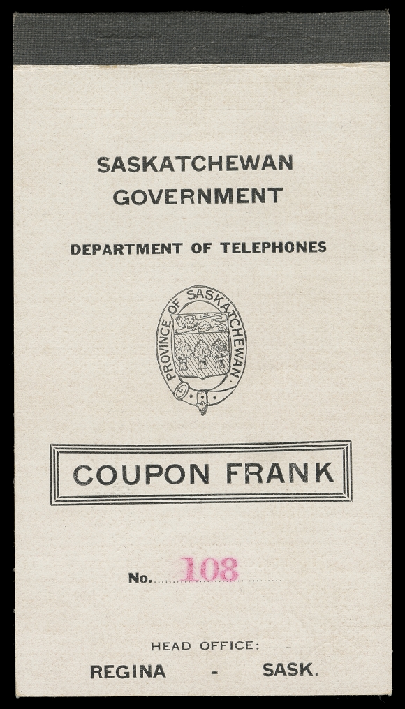 CANADA REVENUES (PROVINCIAL)  ST10-ST11c,An impressive booklet, control number "108", containing 15 booklet panes of the 5c grey black and 7 booklet panes of the 25c grey black, ungummed as issued. Back cover missing but a very rare booklet, VF (Cat. for panes alone)