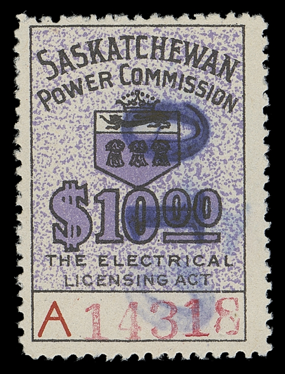 CANADA REVENUES (PROVINCIAL)  SE28a,Handstamp surcharge in blue doubled in error - one bold handstamp reading up, one lighter surcharge impression reading down, rare, F-VF