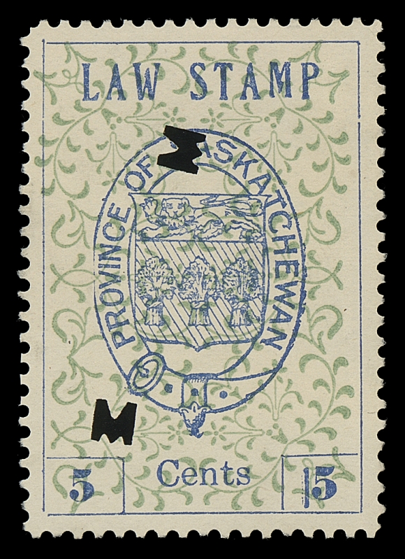 CANADA REVENUES (PROVINCIAL)  SL1b,Two used singles perforated all around, well centered and showing the elusive "15" variety on right value tablet, two different town punch cancels, one with additional crayon line cancel, an attractive duo, VF