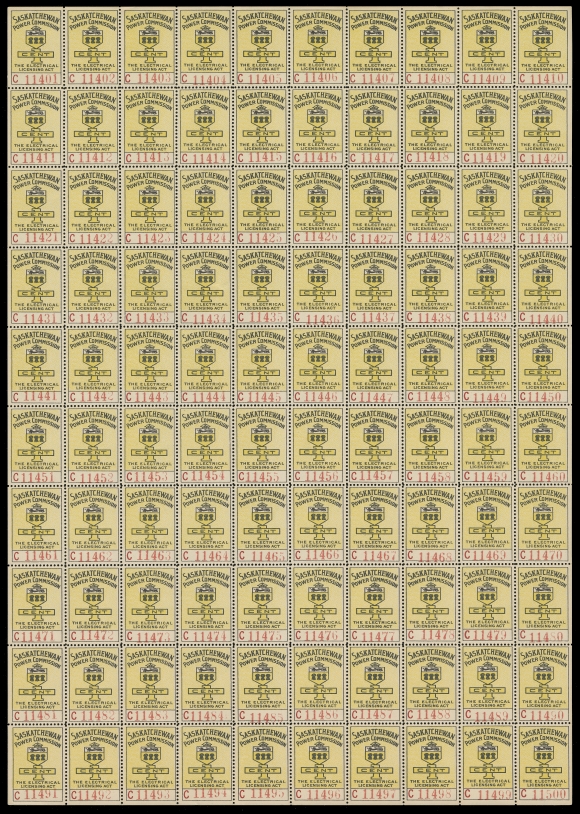 CANADA REVENUES (PROVINCIAL)  SE12, SE27a,Mint sheets of 100 with natural straight edge all around - being the lowest and highest denominations, some split perfs on the former. Rarely seen as intact sheets, VF NH (Van Dam $4,375 as singles)