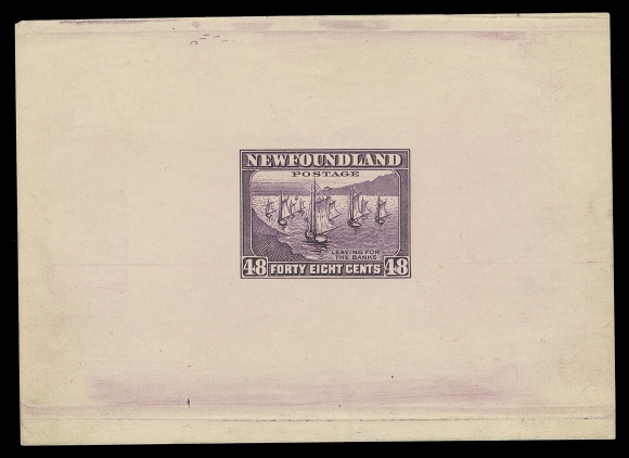 THE AFAB COLLECTION - NEWFOUNDLAND 1897-1947 ISSUES  199,Trial Colour Large Die Proof printed in mauve on unwatermarked wove paper 95 x 67mm; approval state without guideline or die number; visually striking and rarely seen, VF
