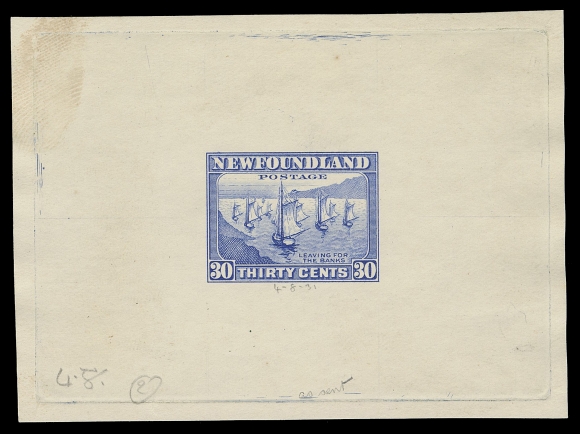 THE AFAB COLLECTION - NEWFOUNDLAND 1897-1947 ISSUES  198,Large Die Proof in blue, colour of issue, on white wove unwatermarked paper 87 x 63mm, complete die sinkage, engraver