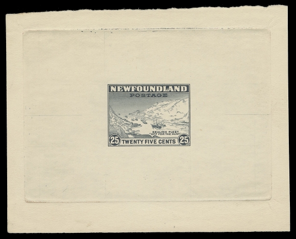 THE AFAB COLLECTION - NEWFOUNDLAND 1897-1947 ISSUES  197,Progressive Die Proof in grey, colour of issue, on white wove unwatermarked paper 93 x 72mm, showing complete die sinkage, incomplete shading in places notably to left of ships and omitted horizontal lines in corners tablets. A superb and desirable progressive proof, XF