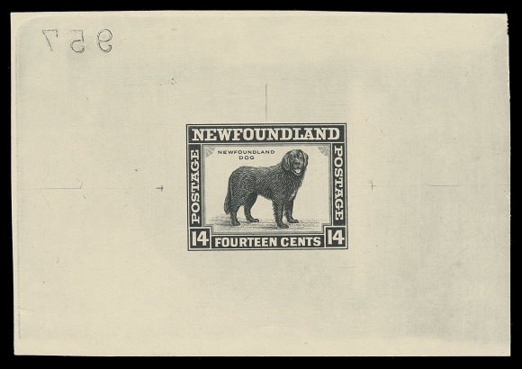 THE AFAB COLLECTION - NEWFOUNDLAND 1897-1947 ISSUES  261,Large Die Proof in black on unwatermarked wove paper 83 x 58mm, nearly full die sinkage; reverse die number "957". The old Perkins Bacon die taken by Waterlow & Sons, characteristic crossed guidelines and etched marks on both sides. A very rare Waterlow proof, VF and sought-after