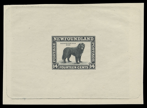 THE AFAB COLLECTION - NEWFOUNDLAND 1897-1947 ISSUES  194,Progressive Die Proof in black, unfinished with no fans at top corners of vignette, on unwatermarked wove paper 86 x 62mm, full die sinkage, in pristine condition, XF; a rare progressive proof of this popular stamp.