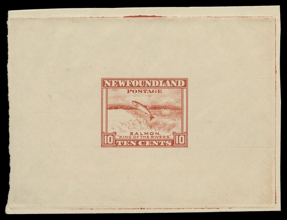 THE AFAB COLLECTION - NEWFOUNDLAND 1897-1947 ISSUES  193,Trial Colour Progressive Die Proof in orange, showing incomplete design with blank side panels much less shading in waterfalls, on unwatermarked wove paper 83 x 62mm. An eye-appealing and very rare early stage proof, XF