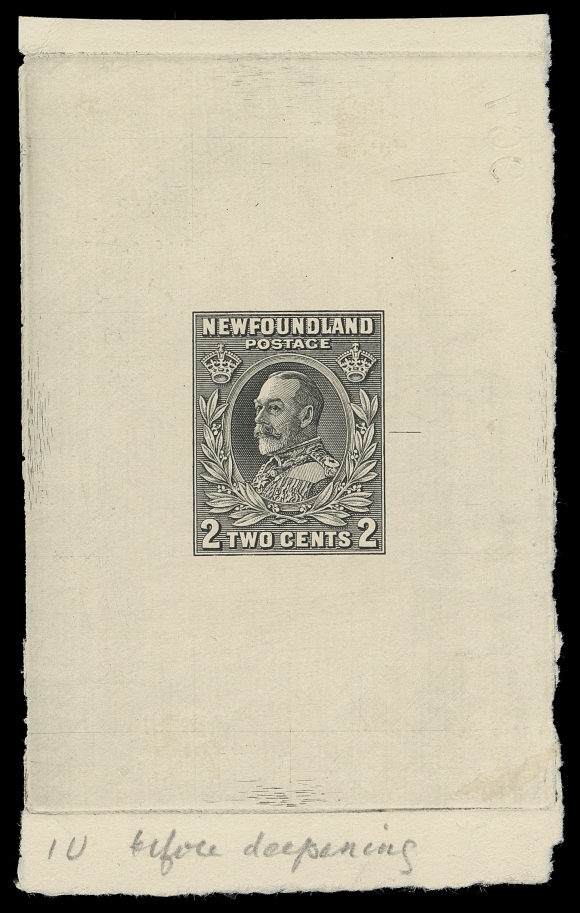 THE AFAB COLLECTION - NEWFOUNDLAND 1897-1947 ISSUES  185,Trial Colour Die Proof in black on white wove unwatermarked paper 58 x 94mm; the final die (Die I; with dot in letter "O" of "TWO), engraver