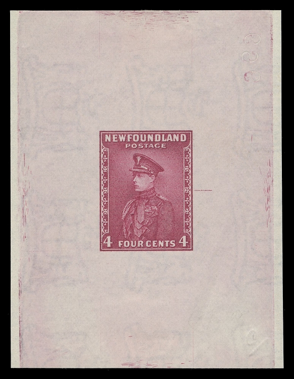 THE AFAB COLLECTION - NEWFOUNDLAND 1897-1947 ISSUES  189,Die Proof in rose lake, colour of issue, on white wove watermarked paper 61 x 80mm; the final die with guideline and albino reverse die number "969", VF
