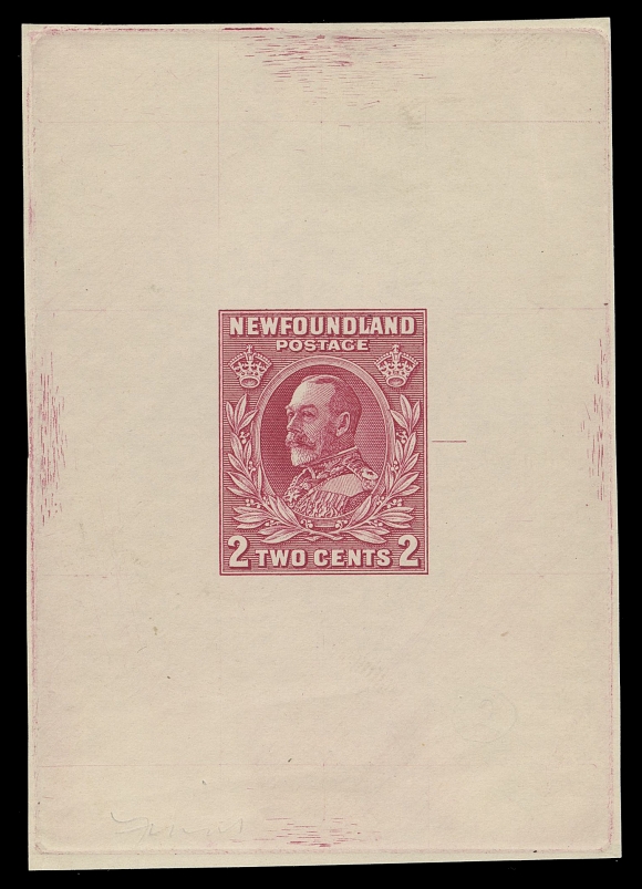 THE AFAB COLLECTION - NEWFOUNDLAND 1897-1947 ISSUES  185,Die Proof in rose, colour of issue, on white wove unwatermarked paper 59 x 84mm, full die sinkage, the approved die with guideline, no die number; scarce, VF