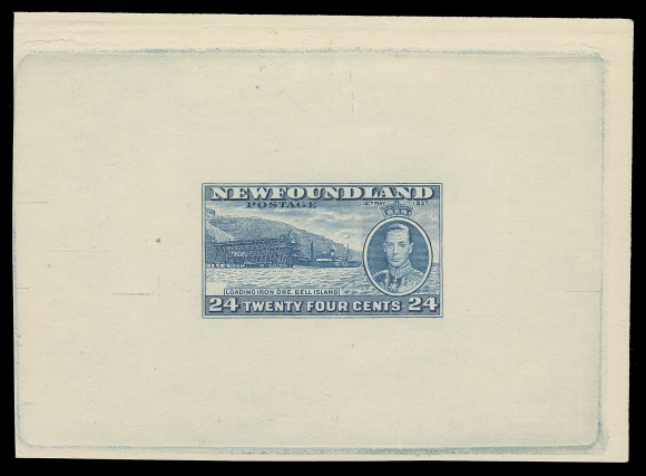 THE AFAB COLLECTION - NEWFOUNDLAND 1897-1947 ISSUES  241,Progressive Die Proof in turquoise - design is complete except for a void area above left value tablet, on white wove unwatermarked paper 98 x 71mm, full die sinkage, the first such proof we recall offering, VF and rare