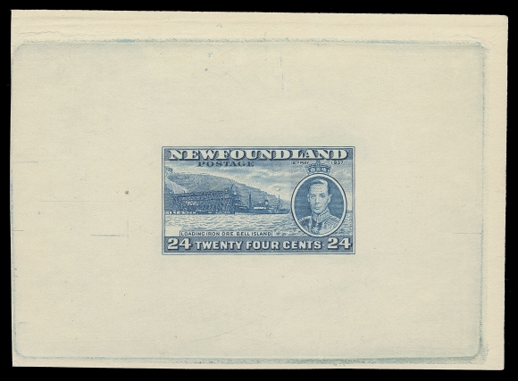 THE AFAB COLLECTION - NEWFOUNDLAND 1897-1947 ISSUES 241,Progressive Die Proof in turquoise - design is complete except for a void area above left value tablet, on white wove unwatermarked paper 98 x 71mm, full die sinkage, the first such proof we recall offering, VF and rare