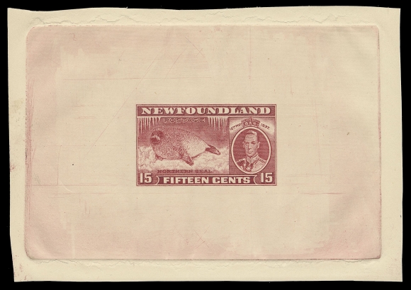 THE AFAB COLLECTION - NEWFOUNDLAND 1897-1947 ISSUES 239,Large Die Proof in deep claret, different than the issued colour, on thick laid "Parchment" paper106 x 73mm, no watermark, full die sinkage. The approval state without guideline or die number, very scarce, VF