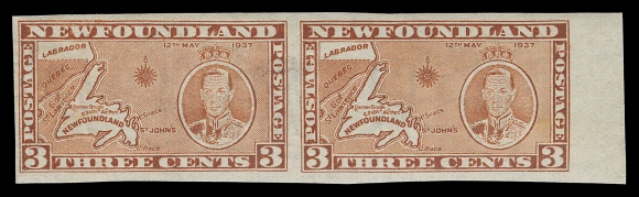 THE AFAB COLLECTION - NEWFOUNDLAND 1897-1947 ISSUES  234f,Imperforate mint pair in horizontal format, sheet margin at right, VF OG