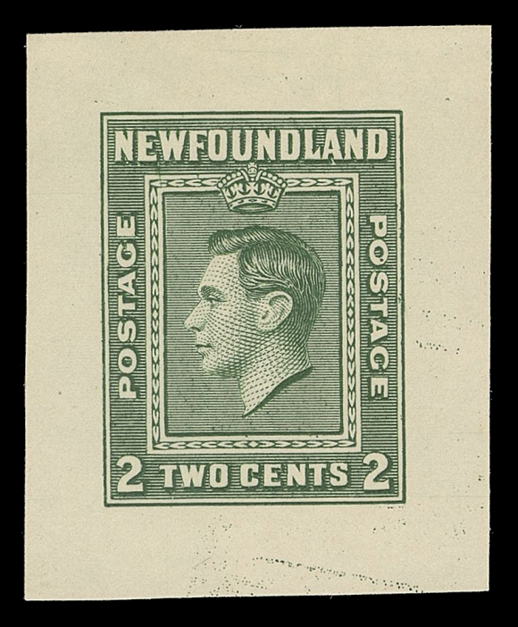 THE AFAB COLLECTION - NEWFOUNDLAND 1897-1947 ISSUES  245,Die Proof in green, colour of issue, on white wove unwatermarked paper 32 x 39mm; the approval state without guideline, VF and attractive