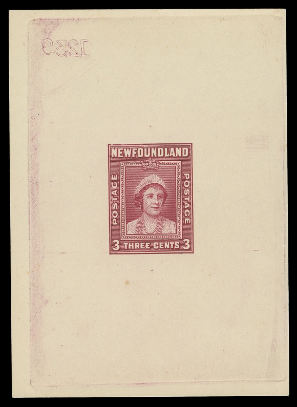 THE AFAB COLLECTION - NEWFOUNDLAND 1897-1947 ISSUES  246,Large Die Proof in carmine, colour of issue, on white wove unwatermarked paper 68 x 95mm, full die sinkage; the final die with tiny engraver