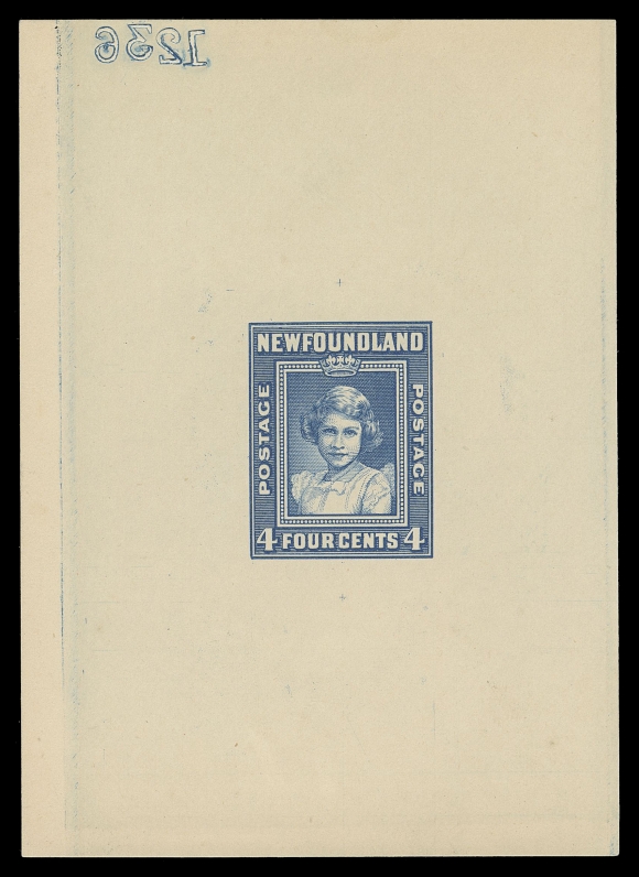 THE AFAB COLLECTION - NEWFOUNDLAND 1897-1947 ISSUES  247,Large Die Proof in blue, colour of issue on white wove unwatermarked paper 68 x 95mm; the final die with engraver