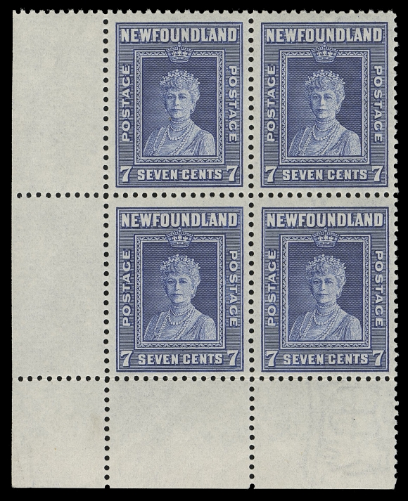 THE AFAB COLLECTION - NEWFOUNDLAND 1897-1947 ISSUES  258i,A mint lower left block showing left pair without watermark, the Coat of Arms watermark starts about half way through the right pair. Quite scarce and VF NH