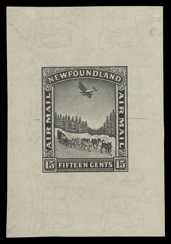 THE AFAB COLLECTION - NEWFOUNDLAND 1897-1947 ISSUES  C6,Trial Colour Large Die Proof in black on white wove watermarked paper 52 x 76mm; the final die with guideline and reverse albino die number "919". Remarkably strong jet black impression and most appealing thus, VF