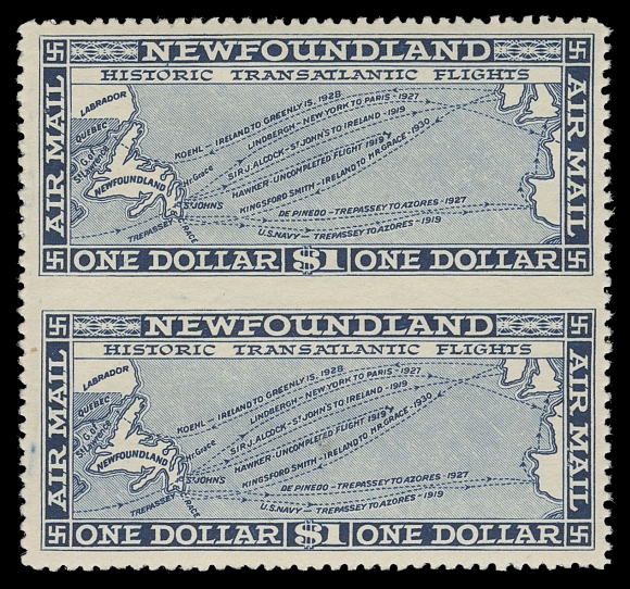 THE AFAB COLLECTION - NEWFOUNDLAND 1897-1947 ISSUES  C8b,A lovely mint vertical pair imperforate between, fresh and nicely centered, difficult to find, VF LH