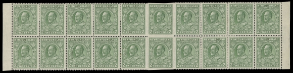THE AFAB COLLECTION - NEWFOUNDLAND 1897-1947 ISSUES  186viii,A striking mint strip of twenty displaying two rows imperforate vertically and horizontally through the sixth column, hinge reinforcements along split perfs in places; a spectacular perforation error, VF OG