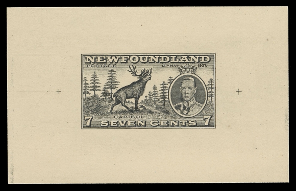 THE AFAB COLLECTION - NEWFOUNDLAND 1897-1947 ISSUES  233-243,Trial Colour Die Proofs printed in black on yellowish wove unwatermarked paper - THE COMPLETE SET OF ELEVEN, each approx 80 x 50mm; the final die with small cross at one or both sides of the design. A fabulous set, very few exist, VF