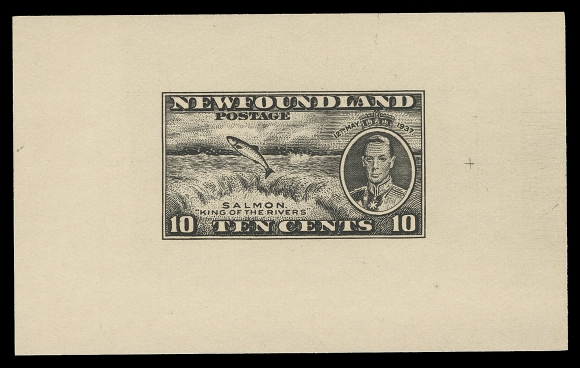 THE AFAB COLLECTION - NEWFOUNDLAND 1897-1947 ISSUES 233-243,Trial Colour Die Proofs printed in black on yellowish wove unwatermarked paper - THE COMPLETE SET OF ELEVEN, each approx 80 x 50mm; the final die with small cross at one or both sides of the design. A fabulous set, very few exist, VF