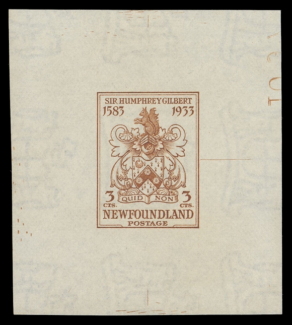 THE AFAB COLLECTION - NEWFOUNDLAND 1897-1947 ISSUES  212-225,The complete set of fourteen Die Proofs printed in issued colours on white wove watermarked paper; 1c with corner crease. Virtually all show a large portion of or full reverse die number with guideline. A rare and most attractive set, VF