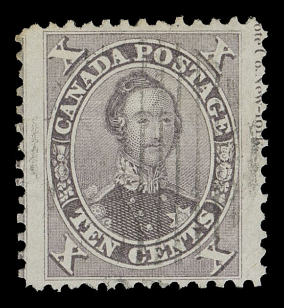 THE AFAB COLLECTION - CANADA  17vi, vii,A visually striking example with precise centering and incredibly wide margins capturing part ABNC plate imprint at right, also shows the "C" flaw variety, light perf toning at top, light grid cancellation; a remarkable stamp, VF JUMBO