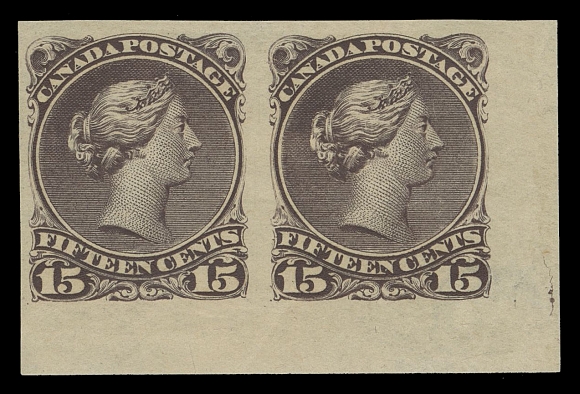THE AFAB COLLECTION - CANADA  29d,A mint corner margin imperforate pair, characteristic colour and  yellowish streaky original gum, VF LH; a prominent plate crack is visible in the right margin.