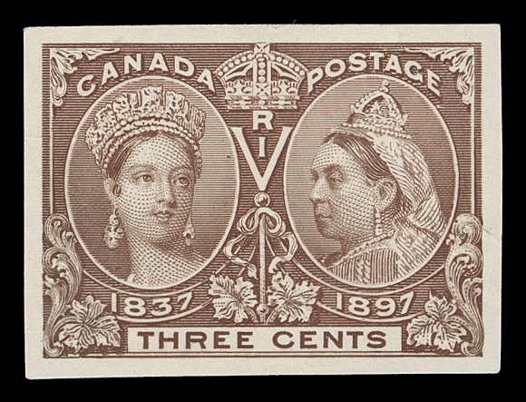 THE AFAB COLLECTION - CANADA 53,Trial Colour Die Proof printed in brown, stamp size on india paper, tiny tear at right, an attractive unadopted coloured proof, VF; ex. Herbert McNaught (Firby, April 2009; Lot 2182 - offered as sound)