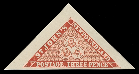 THE AFAB COLLECTION - NEWFOUNDLAND TRADE SAMPLE PROOFS  Plate 1A, Paper 9,(1929 - defaced state) Trade Sample Die Proofs printed in red on white diagonal mesh wove paper (0.004" to 0.0045" thick), the complete set of nine. An exceptional set in choice condition, XF