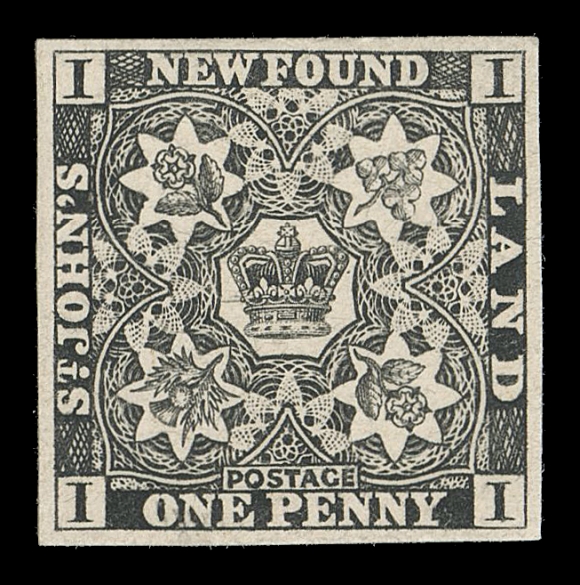 THE AFAB COLLECTION - NEWFOUNDLAND PENCE ISSUES  1P,A choice plate proof in black on thick white card with even margins, VF