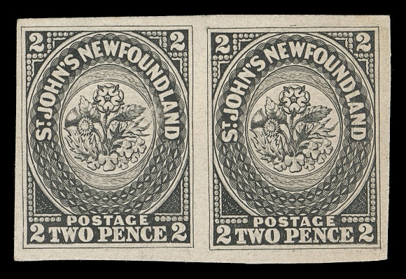 THE AFAB COLLECTION - NEWFOUNDLAND PENCE ISSUES  2P,A superb plate proof pair in black on thick white card, large margined with brilliant impression, from the unique sheet of twenty, VF and rare