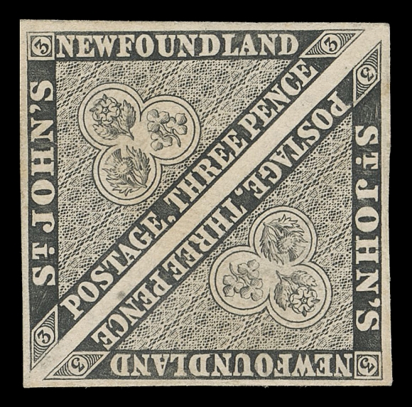 THE AFAB COLLECTION - NEWFOUNDLAND PENCE ISSUES  3P,Plate proof pair printed in black on thick white card, originating from the sole proof sheet of eighty printed, VF and scarce; backstamped "RP" (Robert H. Pratt).