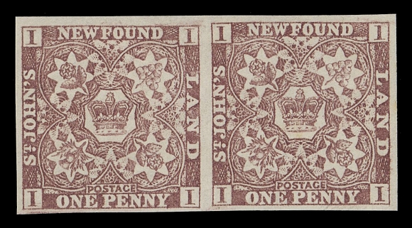 THE AFAB COLLECTION - NEWFOUNDLAND PENCE ISSUES  1,A remarkably fresh, large margined mint pair with bright colour and clear impression, full, dull streaky white original gum, pristine XF NH
