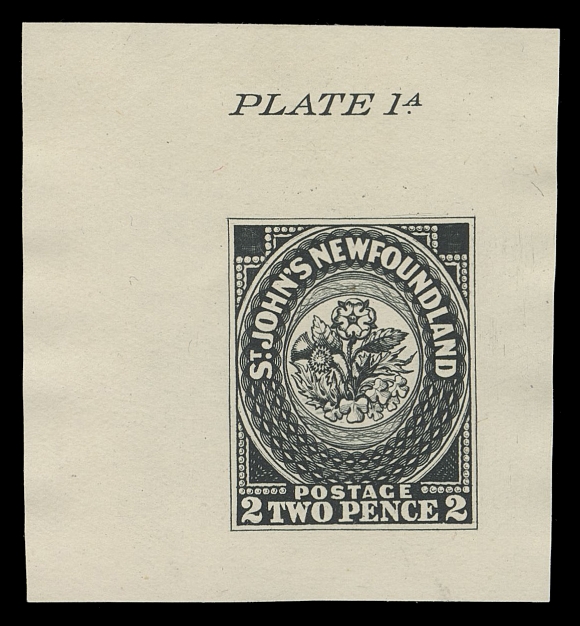 THE AFAB COLLECTION - NEWFOUNDLAND TRADE SAMPLE PROOFS  Plate 1A, Paper 9,(1929 - Defaced State) Trade Sample Proof on white diagonal mesh wove paper (0.004" to 0.0045" thick), positional example showing "PLATE 1A" imprint at top, very attractive, XF