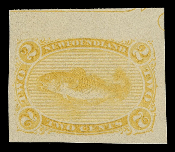 THE AFAB COLLECTION - NEWFOUNDLAND DECIMAL ISSUES  24,An appealing lot of four different American Bank Note Company trade sample proofs, engraved, printed in sought-after darker colours - pinkish rose, bright yellow, rose red and greyish blue, on white or yellowish wove paper, unusually sound and choice condition, VF-XF
