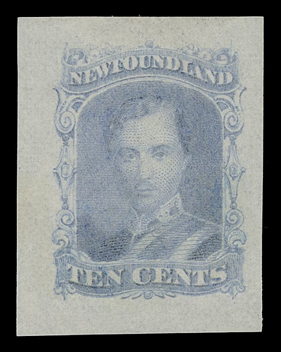 THE AFAB COLLECTION - NEWFOUNDLAND DECIMAL ISSUES 27,An impressive lot of eight, distinctively different American Bank Note Company trade sample proofs, printed in darker colours than normally encountered - brownish lilac, magenta, rose red, pinkish rose, greyish blue, deep blue with natural printing ink smears, bright yellow and yellow green, on white or yellowish wove paper; the first proof in brownish lilac is lithographed, others are engraved. Uncharacteristically sound condition, a beautiful lot, VF-XF