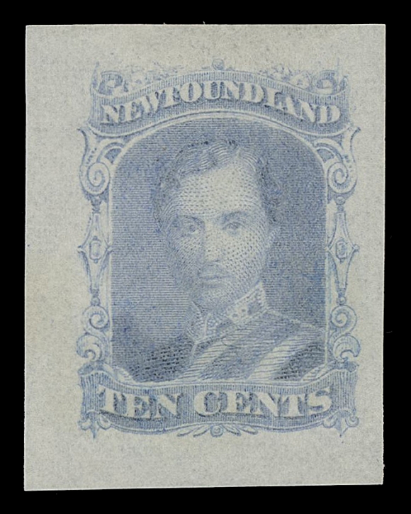 THE AFAB COLLECTION - NEWFOUNDLAND DECIMAL ISSUES  27,An impressive lot of eight, distinctively different American Bank Note Company trade sample proofs, printed in darker colours than normally encountered - brownish lilac, magenta, rose red, pinkish rose, greyish blue, deep blue with natural printing ink smears, bright yellow and yellow green, on white or yellowish wove paper; the first proof in brownish lilac is lithographed, others are engraved. Uncharacteristically sound condition, a beautiful lot, VF-XF