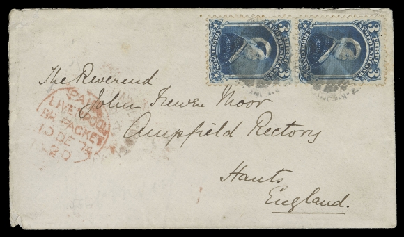 THE AFAB COLLECTION - NEWFOUNDLAND DECIMAL ISSUES  1874 (November 24) Small envelope bearing a nicely centered vertical pair of 3c blue tied by segmented corks of St. John