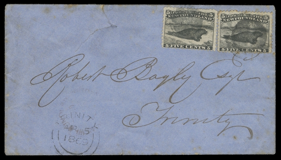 THE AFAB COLLECTION - NEWFOUNDLAND DECIMAL ISSUES  1869 (April 1) Blue envelope from St. John