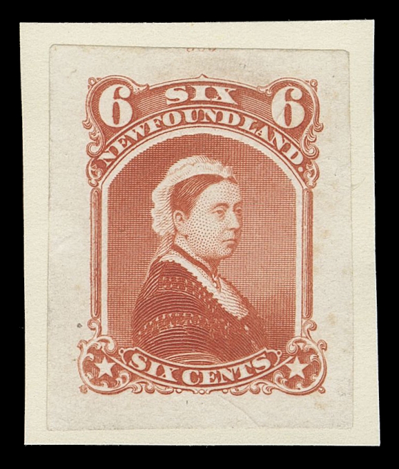 THE AFAB COLLECTION - NEWFOUNDLAND DECIMAL ISSUES  35,"Goodall" Engraved Die Proof in deep orange on india paper 25 x 31mm, affixed to slightly larger non-contemporary white card; trace of die number visible at top; very scarce and appealing, VF