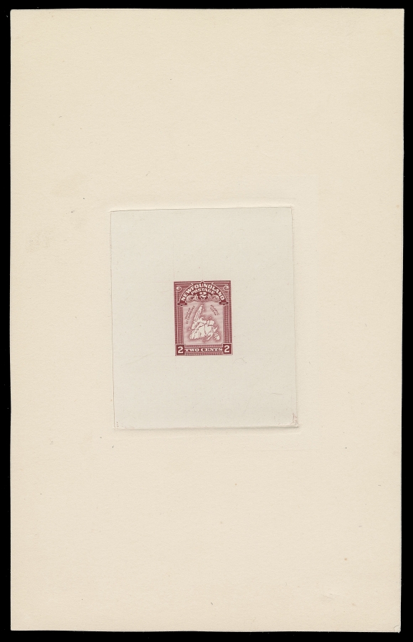 THE AFAB COLLECTION - NEWFOUNDLAND 1897-1947 ISSUES  86,Progressive Die Proof printed in rose carmine, colour of issue, on india paper 62 x 75mm sunk on large card 134 x 211mm, unfinished without ABNC imprint, also uncleared engraver