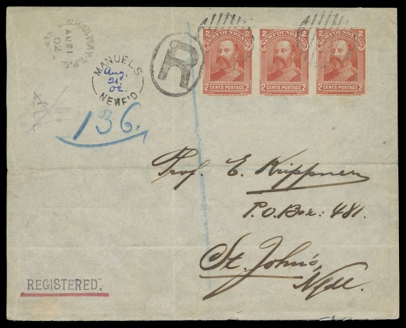 THE AFAB COLLECTION - NEWFOUNDLAND 1897-1947 ISSUES  1902 (August 21) Registered cover with Finance Department St. John