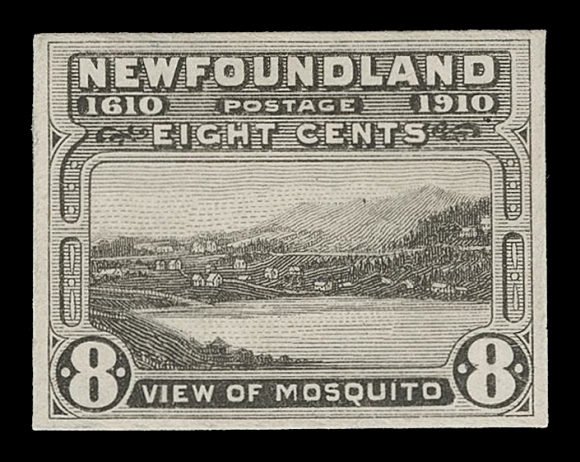 THE AFAB COLLECTION - NEWFOUNDLAND 1897-1947 ISSUES  87-97,A magnificent, complete set of eleven Engraved Die Proofs, printed stamp size in black on wove paper (0.006" thick), each with ample margins all around and displaying a very sharp impression. An  extremely rare set of all issued denominations, a perfect  cornerstone for a Guy issue collection, VF; each value with 2015  Greene Foundation certificate (Minuse & Pratt 87TC1a-103TC1)The 6 cent value is Type II with corrected "Z".Provenance: Sidney Harris, Part II, SG Auctions, April 1970; Lot  416                   Senator Henry D. Hicks, Maresch Sale 258, November 1991; Lot 238