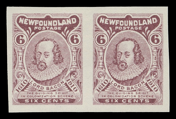 THE AFAB COLLECTION - NEWFOUNDLAND 1897-1947 ISSUES  92Aii,A superb mint imperforate pair showing the sought-after "WF" joined variety on left stamp (Pos. 17), beautifully fresh, XF NH