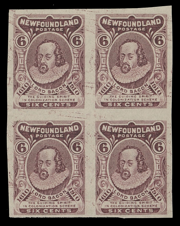THE AFAB COLLECTION - NEWFOUNDLAND 1897-1947 ISSUES  98a,Imperforate block of four, ungummed as issued; characteristic light printing offset as do most known, VF