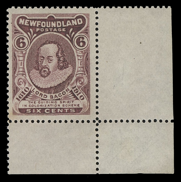 THE AFAB COLLECTION - NEWFOUNDLAND 1897-1947 ISSUES 98-103,An exceptional set of six mint singles, each showing full sheet margins to dramatic effect, all very well centered with deep rich colours, negligible gum tone spot on 6c. Lightly hinged in selvedge only, stamps are NEVER HINGED; a marvelous set which has in our opinion, has no equal, XF NH GEM