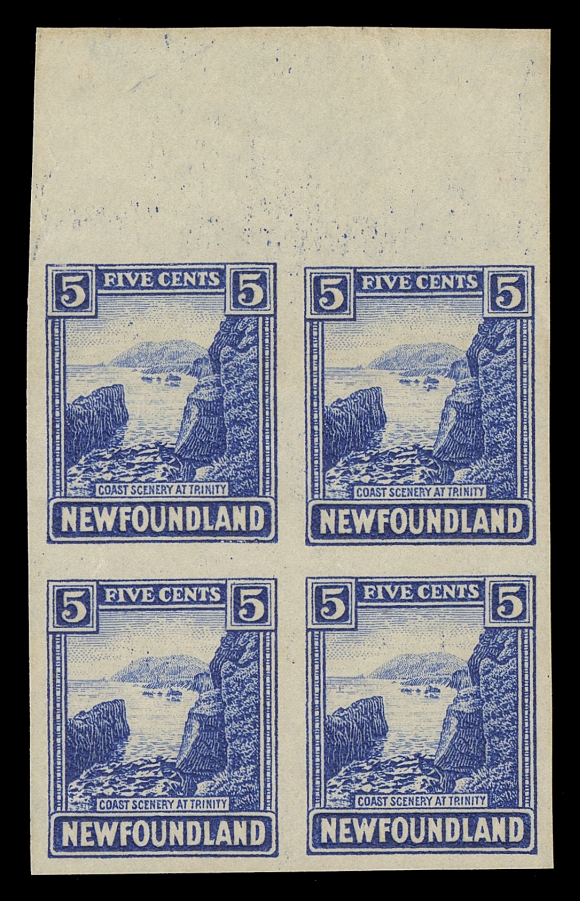 THE AFAB COLLECTION - NEWFOUNDLAND 1897-1947 ISSUES 131b/142a,A remarkable set of eleven imperforate blocks, each with sheet margin on one side, ungummed as issued, the 1c, 2c, 6c and 8c show centre cross guidelines (unique positional blocks), only missing the 3c as do nearly all sets, all with bright colours and large margins. An elusive set in blocks, VF and choice
